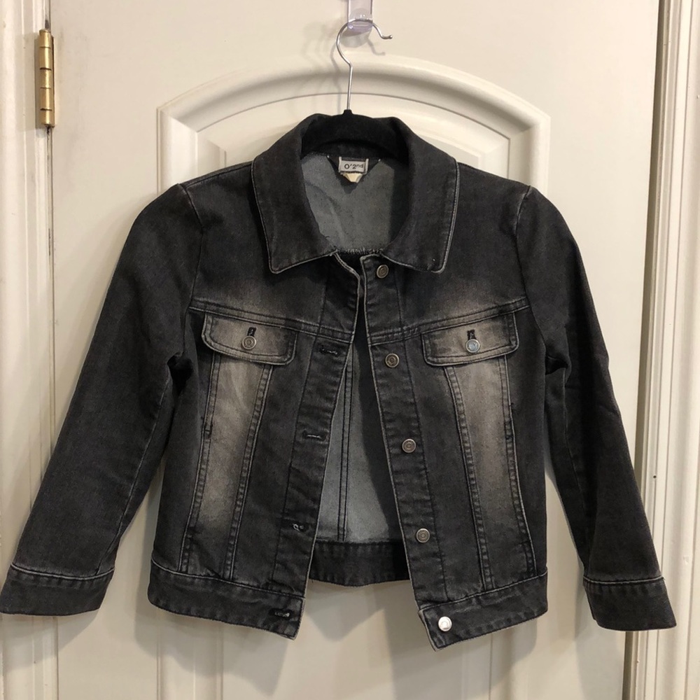 O 2'nd CROPPED BLACK DENIM JACKET